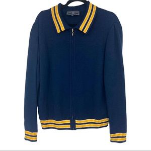 St. John Sport Wool Rayon Knit Collegiate Style Full Zip Sweater